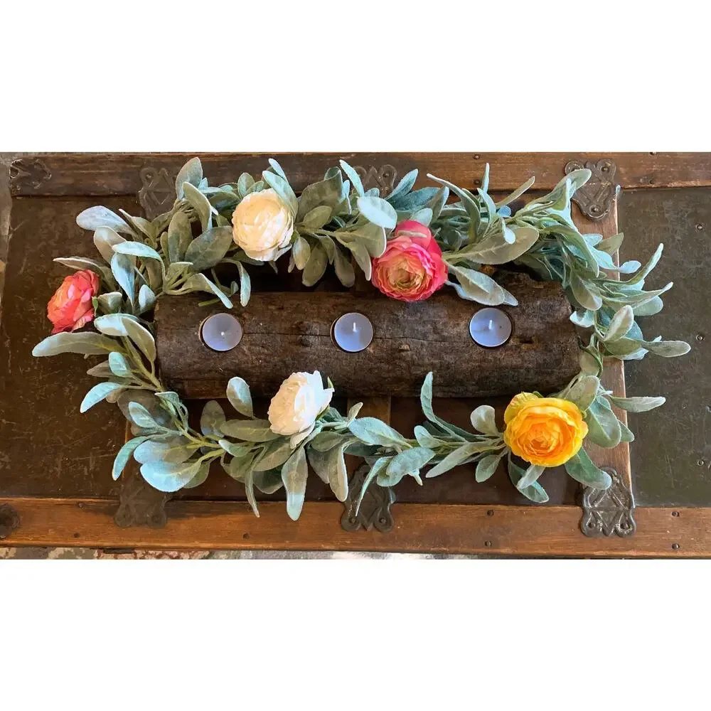Primitive Natural Log Wood Candleholder 3 Hole Votive Tealight Centerpiece Cabin